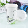 Tasse de voyage en porcelaine double mur avec couvercle en silicone (LFR1510)